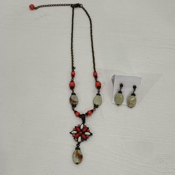 Vintage Beaded Adjustable Dangle Chocker Necklace W/ Matching Drop Bead Earrings - Picture 4 of 10